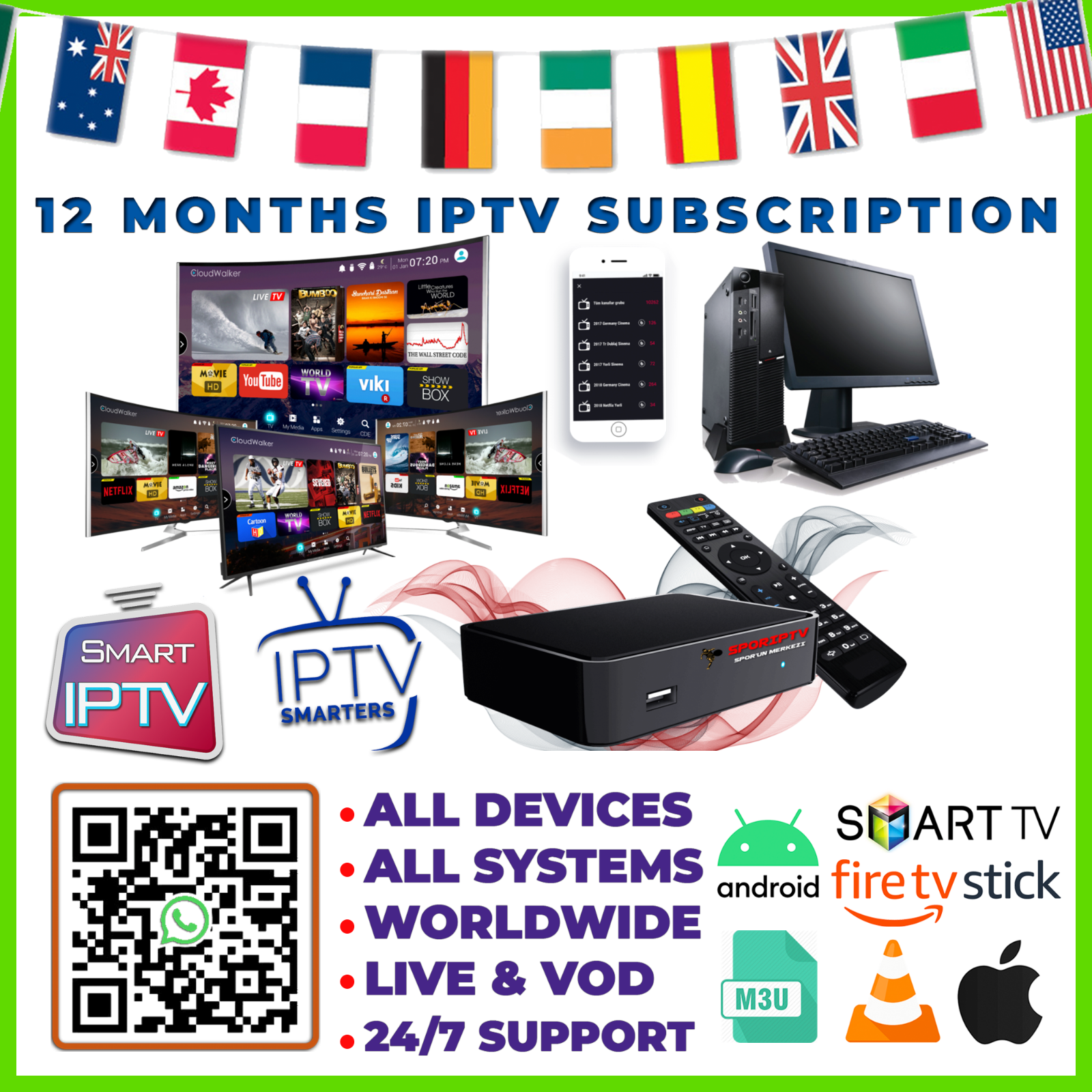 IPTV 1 year premium subscription (over than 7000 premium channels, series,  tv shows ...) - TOPSOLD.STORE